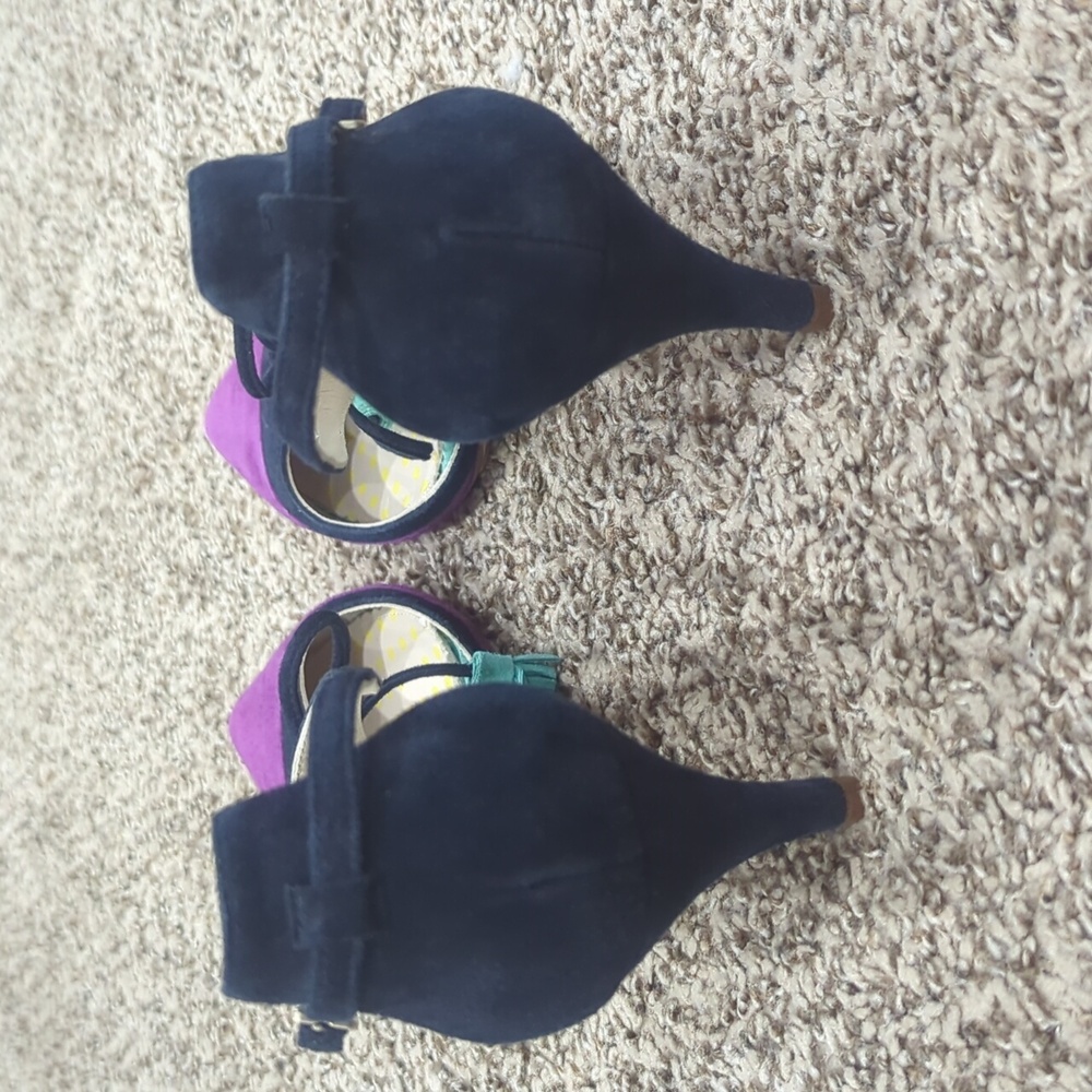 Boden Alice Suede T-strap Tassles High Heels Navy Blue Purple Size 42 Never Worn - Picture 6 of 11